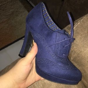 USED Blue Suede Ankle Heels